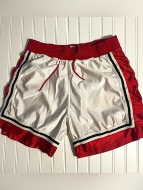 Vintage TAG Custom Satin Athletic Shorts Red White Made in USA 80s 90s